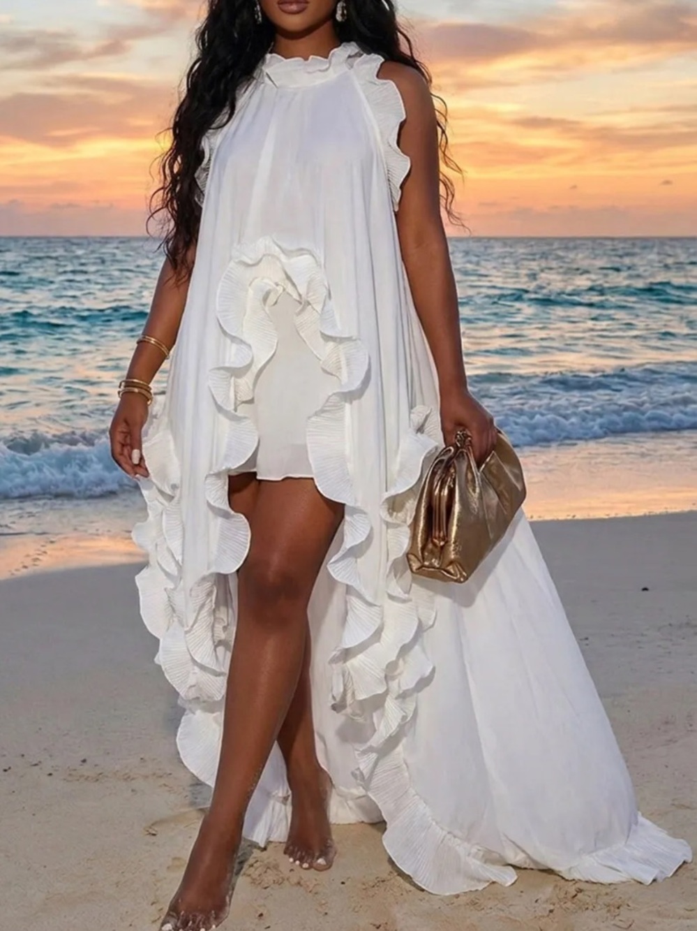 Elegant White Ruffle Maxi Dress